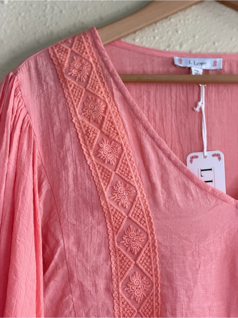 NEW | L Love | Coral Pink Boho Summer Long Sleeve Top - Size 3X - Picture 3 of 5